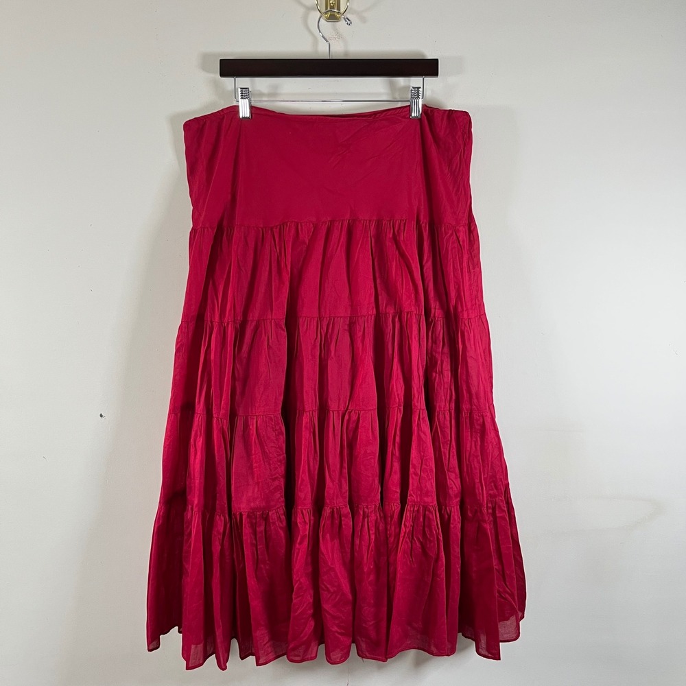 Lauren Ralph Lauren Tiered Maxi Skirt Layered Cotton Red Womens XL Boho Flowy